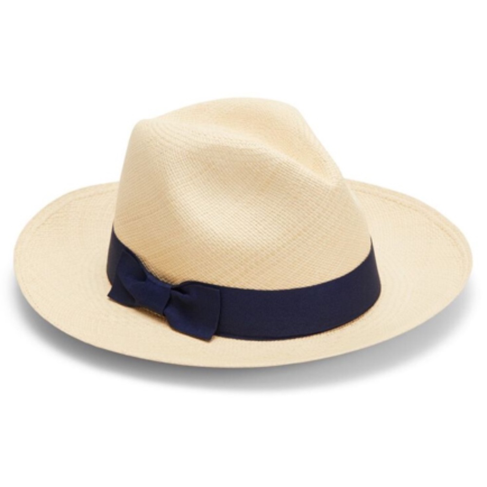 Cuyana Natural Straw Panama Hat with Navy Band